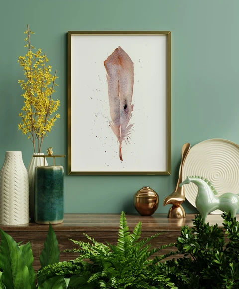 Image of a feather watercolor painting by Shayna Larsen, originals & prints available