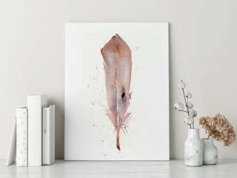 Image of a feather watercolor painting by Shayna Larsen, originals & prints available
