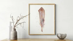 Image of a feather watercolor painting by Shayna Larsen, originals & prints available