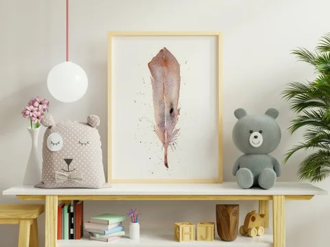 Image of a feather watercolor painting by Shayna Larsen, originals & prints available