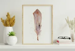 Image of a feather watercolor painting by Shayna Larsen, originals & prints available