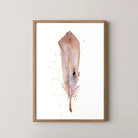 Image of a feather watercolor painting by Shayna Larsen, originals & prints available