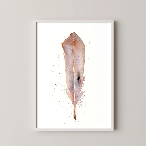 Image of a feather watercolor painting by Shayna Larsen, originals & prints available