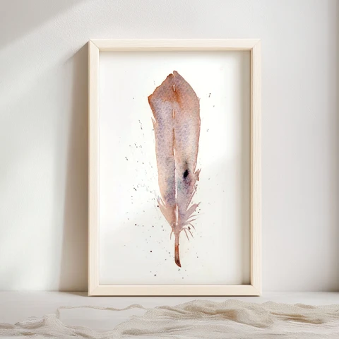 Image of a feather watercolor painting by Shayna Larsen, originals & prints available