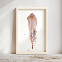Image of a feather watercolor painting by Shayna Larsen, originals & prints available
