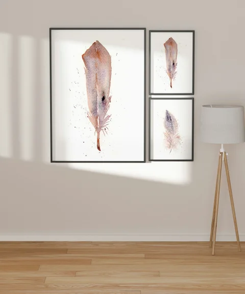 Image of a feather watercolor painting by Shayna Larsen, originals & prints available