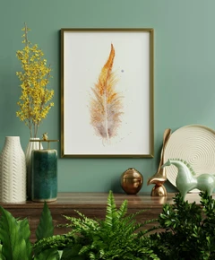 Image of a feather watercolor painting by Shayna Larsen, originals & prints available