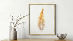 Image of a feather watercolor painting by Shayna Larsen, originals & prints available