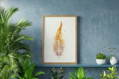 Image of a feather watercolor painting by Shayna Larsen, originals & prints available