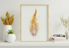 Image of a feather watercolor painting by Shayna Larsen, originals & prints available