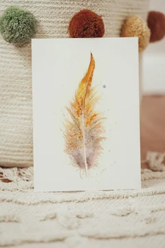 Image of a feather watercolor painting by Shayna Larsen, originals & prints available
