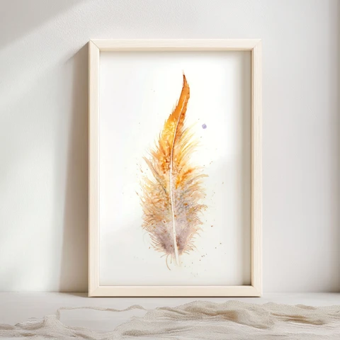 Image of a feather watercolor painting by Shayna Larsen, originals & prints available