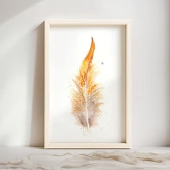 Image of a feather watercolor painting by Shayna Larsen, originals & prints available