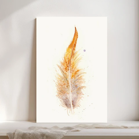 Image of a feather watercolor painting by Shayna Larsen, originals & prints available