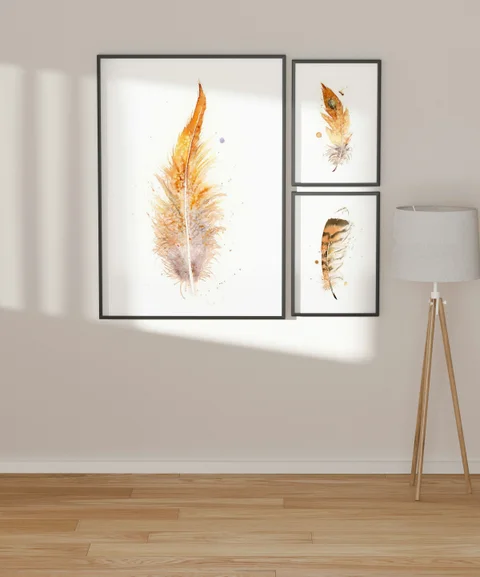 Image of a feather watercolor painting by Shayna Larsen, originals & prints available