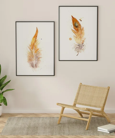 Image of a feather watercolor painting by Shayna Larsen, originals & prints available
