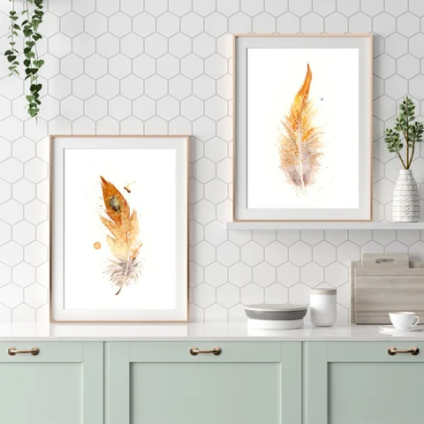 Image of a feather watercolor painting by Shayna Larsen, originals & prints available