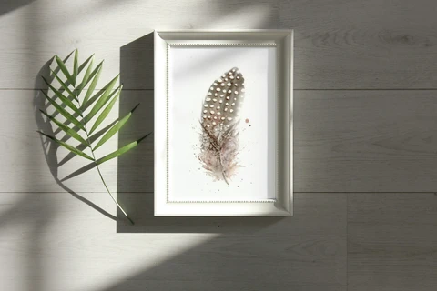Image of a feather watercolor painting by Shayna Larsen, originals & prints available