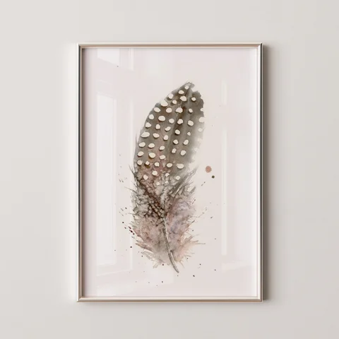 Image of a feather watercolor painting by Shayna Larsen, originals & prints available