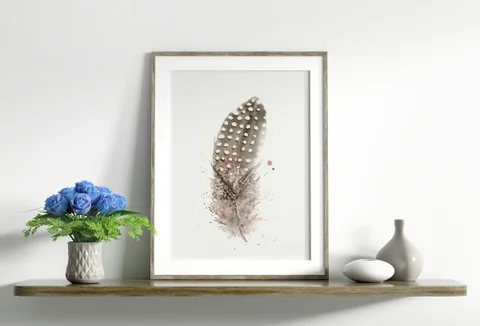 Image of a feather watercolor painting by Shayna Larsen, originals & prints available