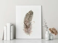 Image of a feather watercolor painting by Shayna Larsen, originals & prints available