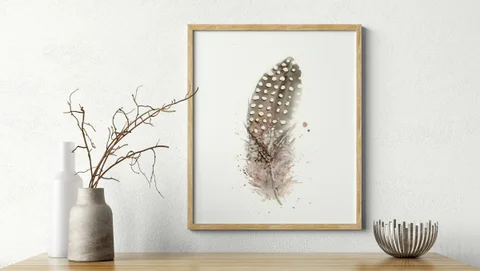 Image of a feather watercolor painting by Shayna Larsen, originals & prints available