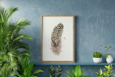 Image of a feather watercolor painting by Shayna Larsen, originals & prints available