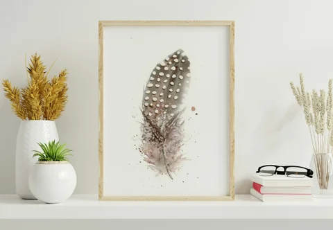 Image of a feather watercolor painting by Shayna Larsen, originals & prints available