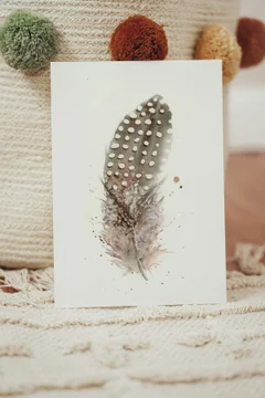 Image of a feather watercolor painting by Shayna Larsen, originals & prints available