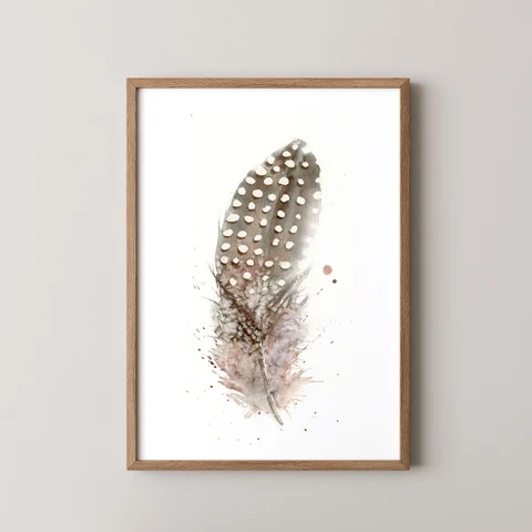 Image of a feather watercolor painting by Shayna Larsen, originals & prints available