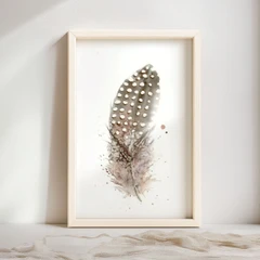 Image of a feather watercolor painting by Shayna Larsen, originals & prints available