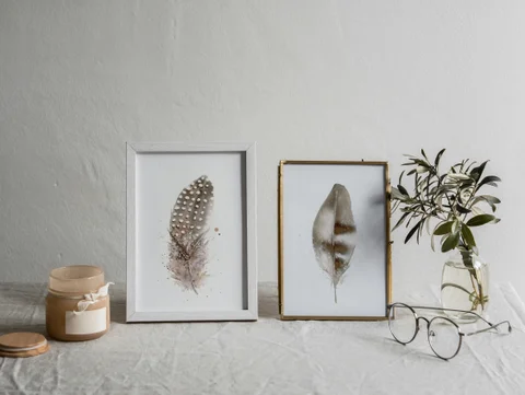 Image of a feather watercolor painting by Shayna Larsen, originals & prints available