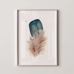 Image of a feather watercolor painting by Shayna Larsen, originals & prints available