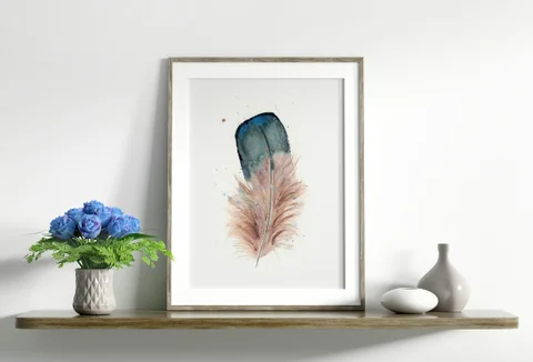 Image of a feather watercolor painting by Shayna Larsen, originals & prints available