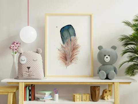 Image of a feather watercolor painting by Shayna Larsen, originals & prints available