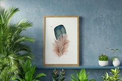 Image of a feather watercolor painting by Shayna Larsen, originals & prints available