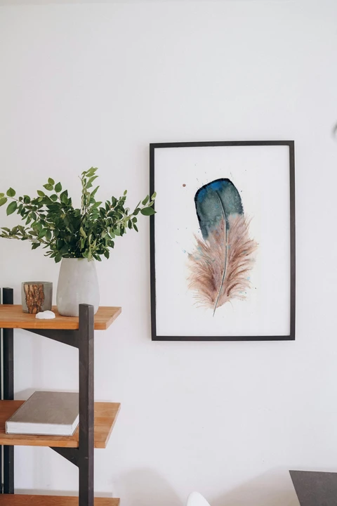 Image of a feather watercolor painting by Shayna Larsen, originals & prints available