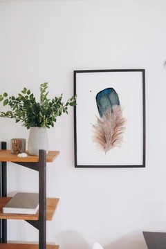 Image of a feather watercolor painting by Shayna Larsen, originals & prints available