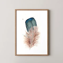Image of a feather watercolor painting by Shayna Larsen, originals & prints available
