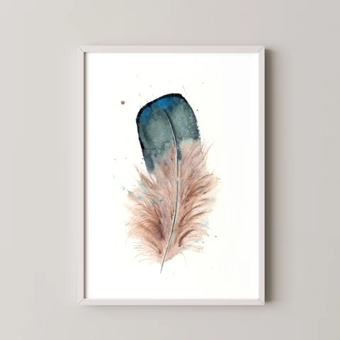 Image of a feather watercolor painting by Shayna Larsen, originals & prints available