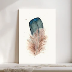 Image of a feather watercolor painting by Shayna Larsen, originals & prints available