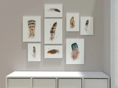 Image of a feather watercolor painting by Shayna Larsen, originals & prints available