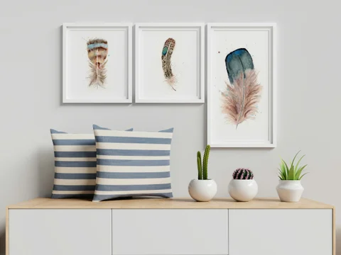 Image of a feather watercolor painting by Shayna Larsen, originals & prints available