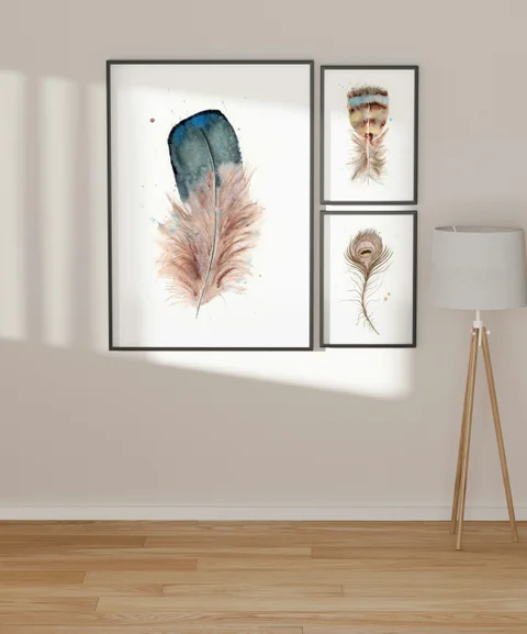 Image of a feather watercolor painting by Shayna Larsen, originals & prints available