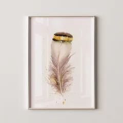Image of a feather watercolor painting by Shayna Larsen, originals & prints available