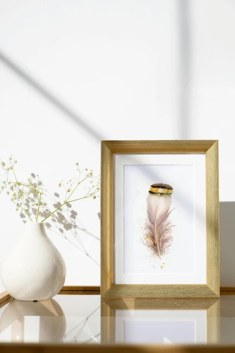 Image of a feather watercolor painting by Shayna Larsen, originals & prints available