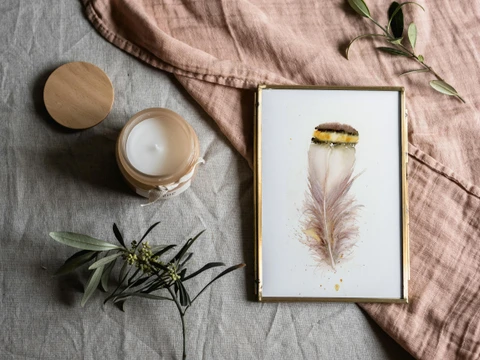Image of a feather watercolor painting by Shayna Larsen, originals & prints available