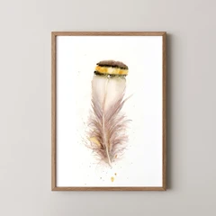 Image of a feather watercolor painting by Shayna Larsen, originals & prints available