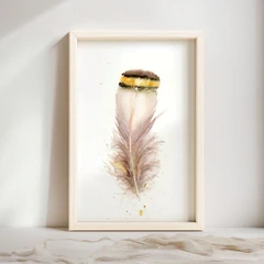 Image of a feather watercolor painting by Shayna Larsen, originals & prints available