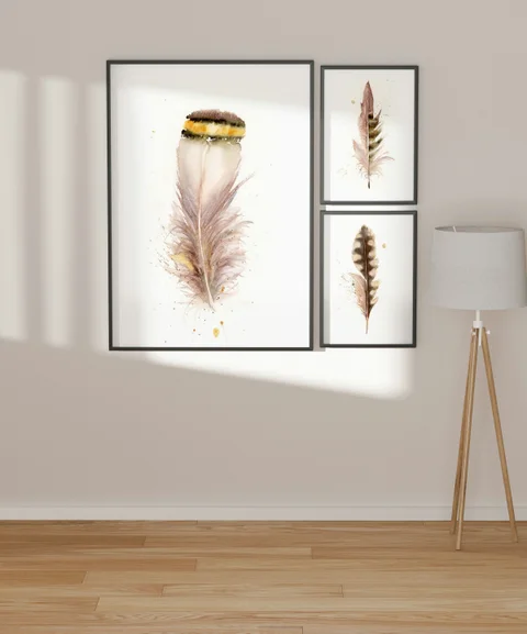 Image of a feather watercolor painting by Shayna Larsen, originals & prints available